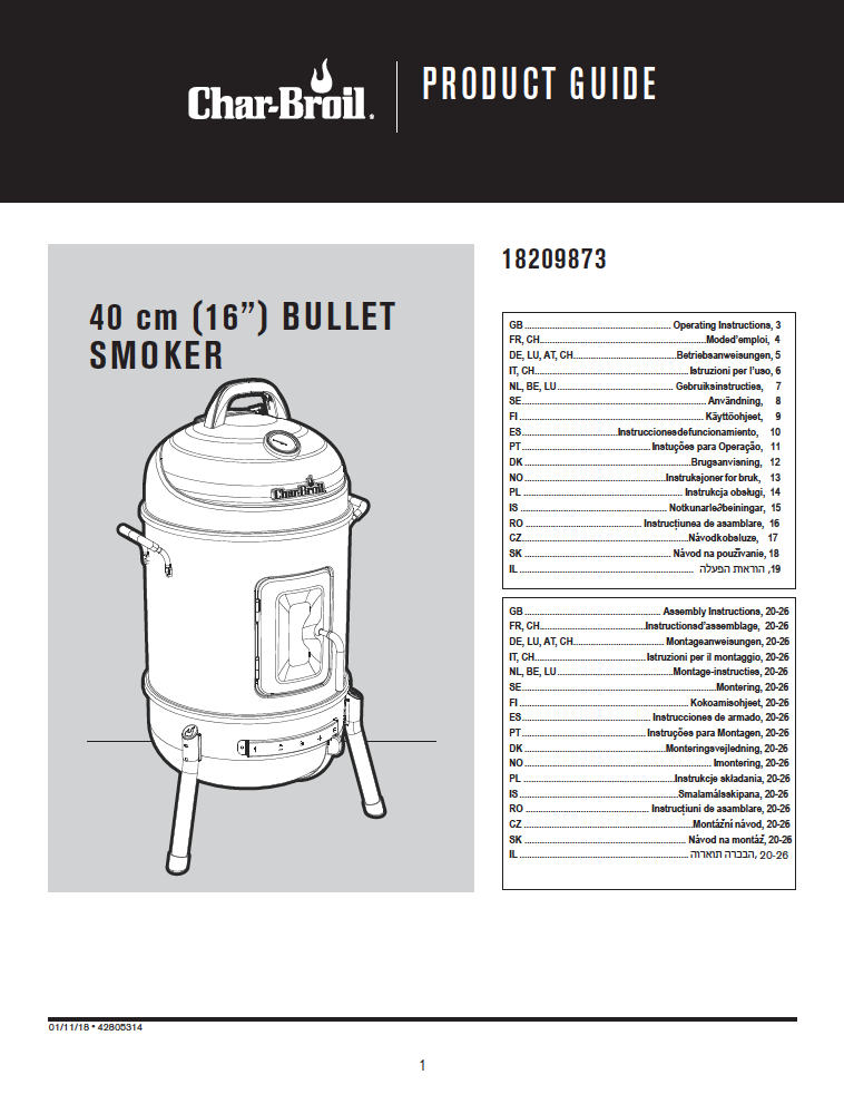 Charbroil Bullet Smoker Product Guide
